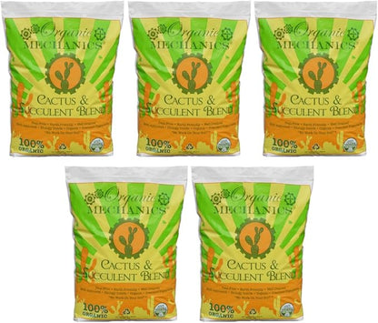 Organic Mechanics Cactus and Succulent Blend Potting Soil, 2 qt (Pack of 5) – Well-Drained Organic Mix – Enhances Plant and Root Growth with Biochar, Rice Hulls, and Worm Castings