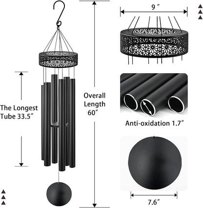 ASTARIN 60'' Deep Tone Wind Chimes for Outside -Extra Large Windchimes with 6 Heavy Tubes, Memorial Wind Chimes Outdoor for Garden Hanging Décor,Sympathy Gifts, Black