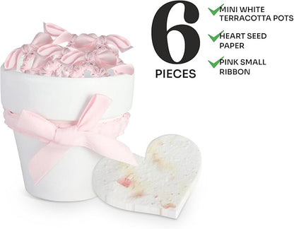 Set of 6 Seed Paper – 6 Pink Hearts & 6 White Pots with Bow for Baby Shower, Gender Reveal, Birthday, & Other Milestone Celebrations