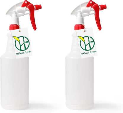 Heavy Duty 32oz Plastic Spray Bottles for Cleaning - Large Empty Industrial Bottles for Gardening Solutions, Vinegar, Chemicals, Professional Cleaners - Adjustable Sprayer Nozzle - Red 2 Pack