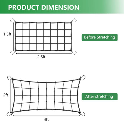 2x4FT Elastic Trellis Netting, Heavy-Duty Polyethylene Garden Netting with 4 Hooks, Black, Rectangular