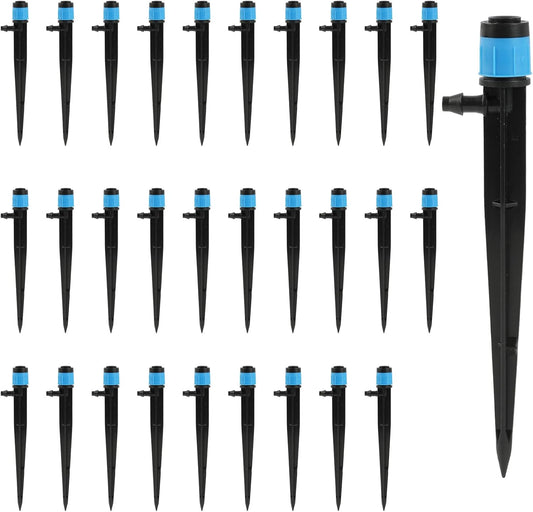 30PCS 1/4 Drip Irrigation Emitters with 6 inch Stakes - Adjustable 360 Degree Vortex Push-to-Connect Drippers for Precision Plant Watering Garden, Greenhouse Micro Irrigation Systems Kits