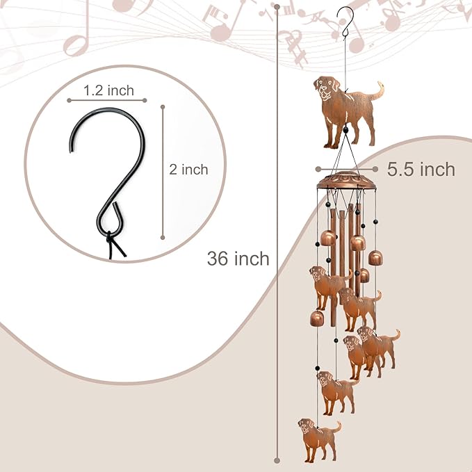 Labrador Wind Chimes for Outside, Metal Windchimes Outdoors Birthday Gifts for Women Memorial Sympathy Wind Chimes for Patio Garden Yard