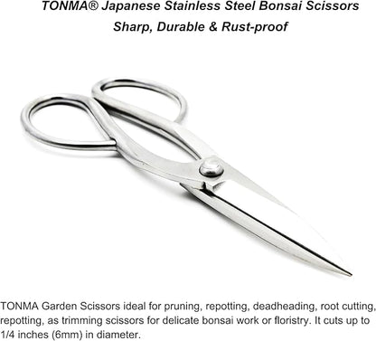 TONMA Ashinaga Bonsai Scissors [Made in Japan] 8 inch Soild Stainless Steel Hasami Pruning Shears Ultra Sharp & Rust-proof, Japanese Bonsai Garden Tools