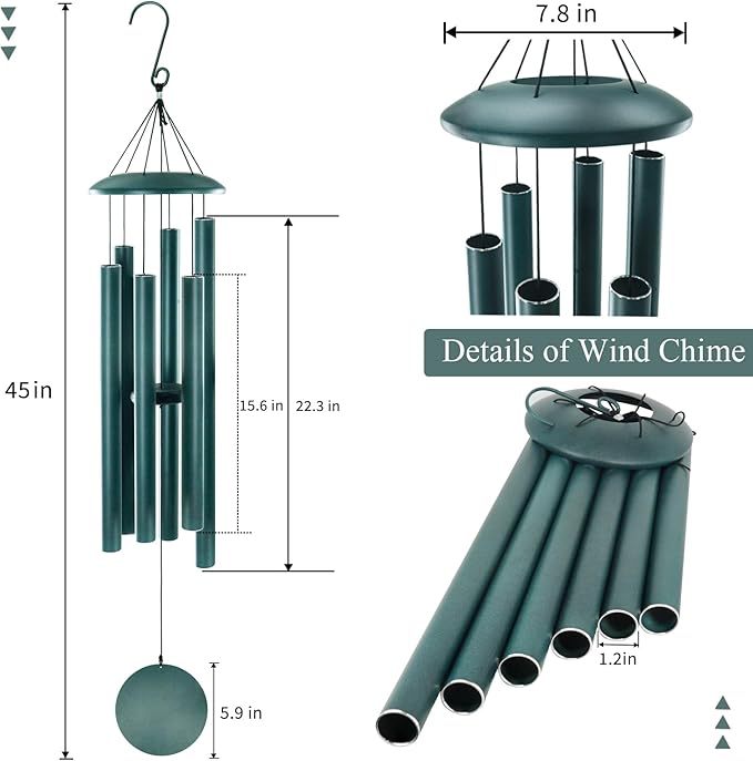 ASTARIN 45in Wind Chimes for Outside，Memorial Wind Chimes Large with 6 Heavy Tubes,Sympathy Gifts, Large Deep Tone for Garden Hanging Decor, Gift for Mom Women Grandma Neighbors,Green