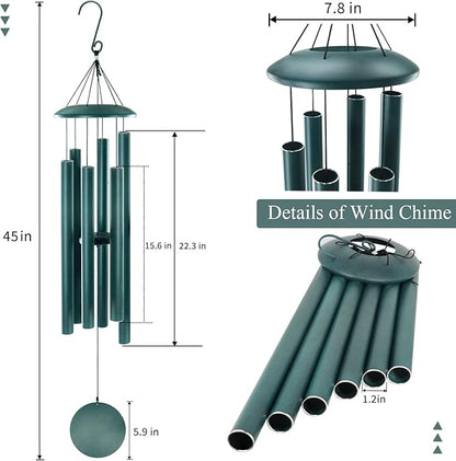 ASTARIN 45in Wind Chimes for Outside，Memorial Wind Chimes Large with 6 Heavy Tubes,Sympathy Gifts, Large Deep Tone for Garden Hanging Decor, Gift for Mom Women Grandma Neighbors,Green