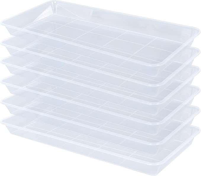Plastic Plant Trays - 6 Pack Rectangular, Long Narrow Indoors Outdoor Plant Water Drip Trays for Flower Pot Planter, Windowsill (11 x 6 Inch, Clear)