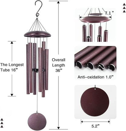 ASTARIN Wind Chimes Deep Tone, 36 Inch Large Metal Windchimes Outdoor Large Deep Tone with 6 Metal Tubes Deliver Soft Melody, Tuned WindChimes for Garden Balcony Patio and Home Décor. Bronze