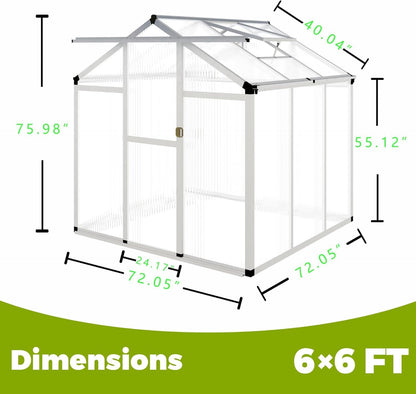 6 x 6 FT Greenhouse for Outdoors,Aluminum Walk-in Greenhouse,Silver