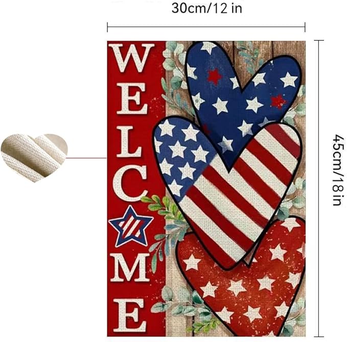 Patriotic Stars and Stripes Garden Flag 12x18 Inch Double Sided Outside, USA 4th of July Memorial Day Independence Day Watercolor Yard Outdoor Decoration (Love)