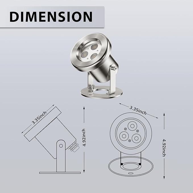 LED Pond Lights, 12W RGB SS316 Stainless Steel Dimmable Underwater Pond Light, 2x6W IP68 Waterproof Submersible Fountain Lights APP Control, 12V Outdoor Waterproof Light Transformer Timer, 26ft Cord