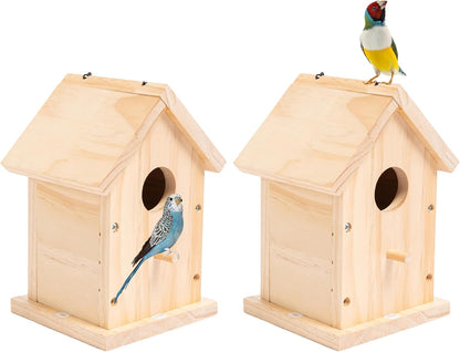HPC Decor 2 Pack Bird Houses for Outside w/Chain,Natural Wooden Birdhouses Kit for Outdoors w/Predator Guard,Hanging DIY Bird House Kit & Woodworking Adult Crafts,Hummingbird,Birdhouse Kits for Kids