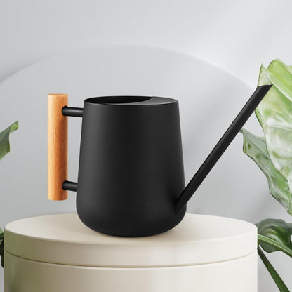 Stainless Steel Watering Can with Long Spout, 34 oz Bonsai Watering Can with Wood Handle for Potted Plants, Black Matte Finish