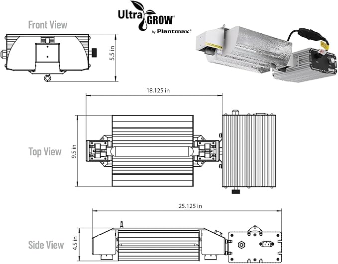 UltraGrow – Classic 1000W DE Double Ended HID Grow Light System with HID Bulb, Dimmable Ballast for Indoor Growing (Classic Open Reflector & MH)