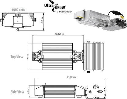 UltraGrow – Classic 1000W DE Double Ended HID Grow Light System with HID Bulb, Dimmable Ballast for Indoor Growing (Classic Open Reflector & MH)