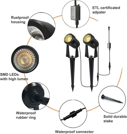 SUNTHIN Outdoor Landscape Lighting, 10 Pack Outdoor Spot Lights with Transformer for Yard, Plant, Lawn, Tree, Flags, House, Garden, Fence Use, IP65 Waterproof & Connectable