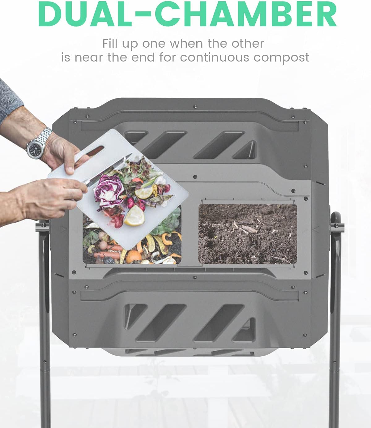 Garden Compost Bin from BPA Free Material, Dual Rotating Outdoor Composting Tumblers (43 Gallon,Green)