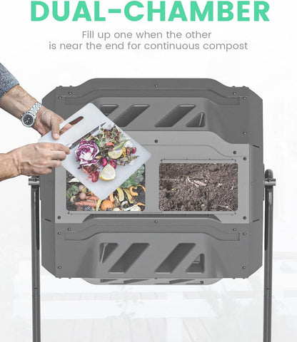 Garden Compost Bin from BPA Free Material, Dual Rotating Outdoor Composting Tumblers (43 Gallon,Green)