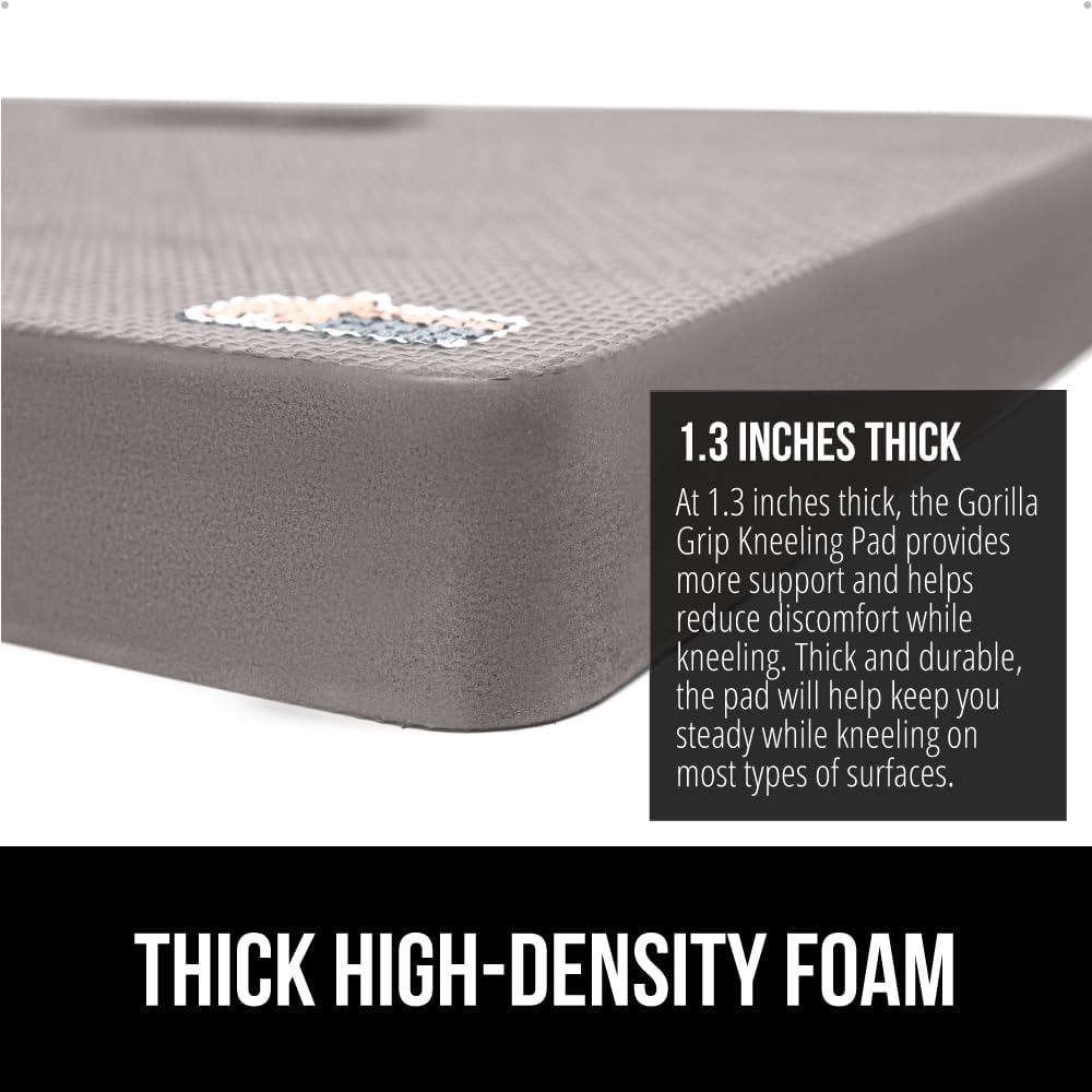GORILLA GRIP Extra Thick Patent Pending Garden Kneeling Pad, 17.5 x 11 Inch Supportive Soft Foam Knee Cushioning for Gardening, Water Resistant, Bathing Baby Working Supplies, Lightweight, 2 Pack Gray