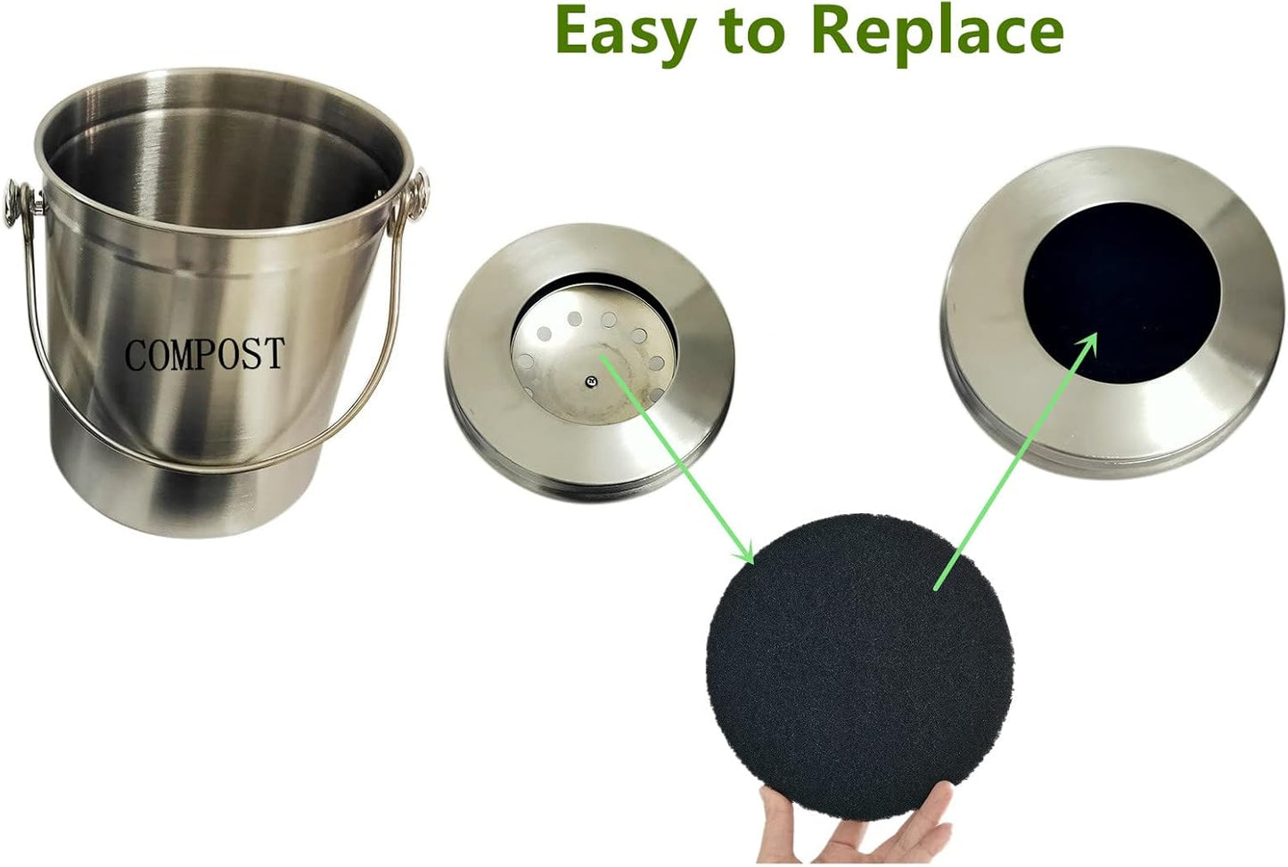 Kitchen Compost Bin Charcoal Filter 7.25 Inch Diameter Extra Thicker & Bigger-Over 3 Years Supply- Longer Lasting Activated Charcoal Odor Trapping Filters (0.4inch/10mm Thickness), Round (12 Pack)