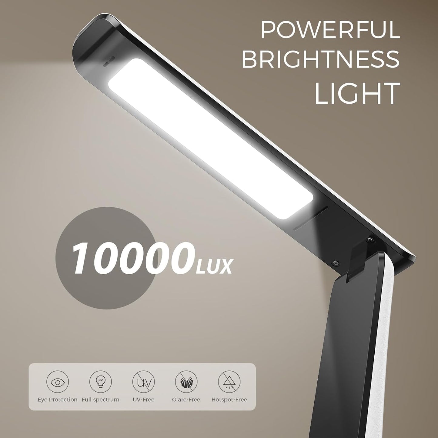 Light Therapy Lamp, 10000 LUX UV-Free LED Sunlight, Full Spectrum Mood Light With Touch Control and Night Light Function for Work, Office, Home - White
