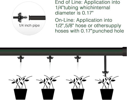 1 GPH Irrigation Drippers & Drip Emitters Maintain Constant Flow, 1 GPH Pressure Compensating Drippers, 1 GPH Inline Drippers & Drip Irrigation Emitters, 50 Per Bag, Black