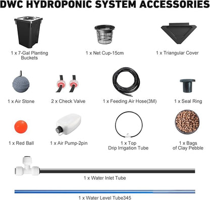 DWC Hydroponics Growing System with Top Drip Kit 7 Gallon Deep Water Culture Bucket System with Air Pump, Air Stone, Air Hose, Recirculating Drip Garden System