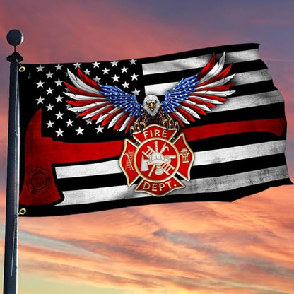 FLAGWIX American Firefighter Grommet Flag - The Thin Red Line THH3382GFv1, 3x5 ft., No Pole Rings - USA Heavy Duty Canvas Cotton - Durable Indoor Outdoor