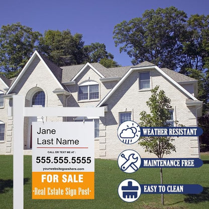 Vinyl PVC Real Estate Sign Post 6' Tall (4"x 4"x 72"), Realtor Yard Sign Post with Flat Cap for Open House and Home for Sale, 36" Arm Holds Up to 24" Sign, White (No Sign)