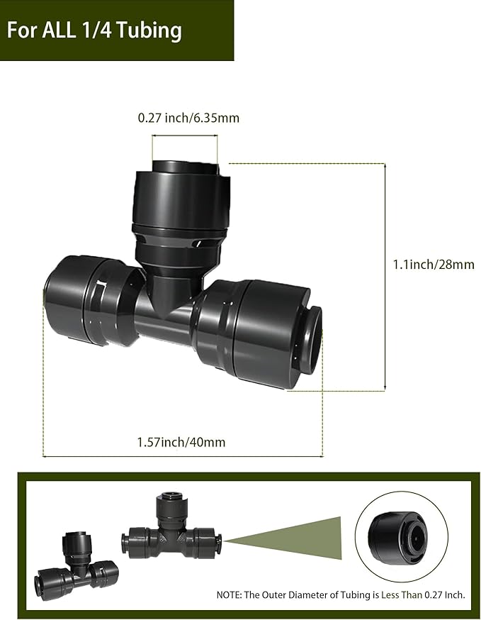 20 Pack Quick Connect 1/4" Drip Irrigation Tee Connectors,Tee Fitting for 1/4 Inch Irrigation Tubing,1/4 push to connect fittings for garden watering system