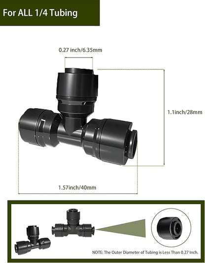 20 Pack Quick Connect 1/4" Drip Irrigation Tee Connectors,Tee Fitting for 1/4 Inch Irrigation Tubing,1/4 push to connect fittings for garden watering system