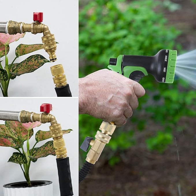 HQMPC Garden Hose Quick Connect Solid Brass Quick Connector Garden Hose Fitting Water Hose Connectors 3/4 inch GHT (3 SETS)