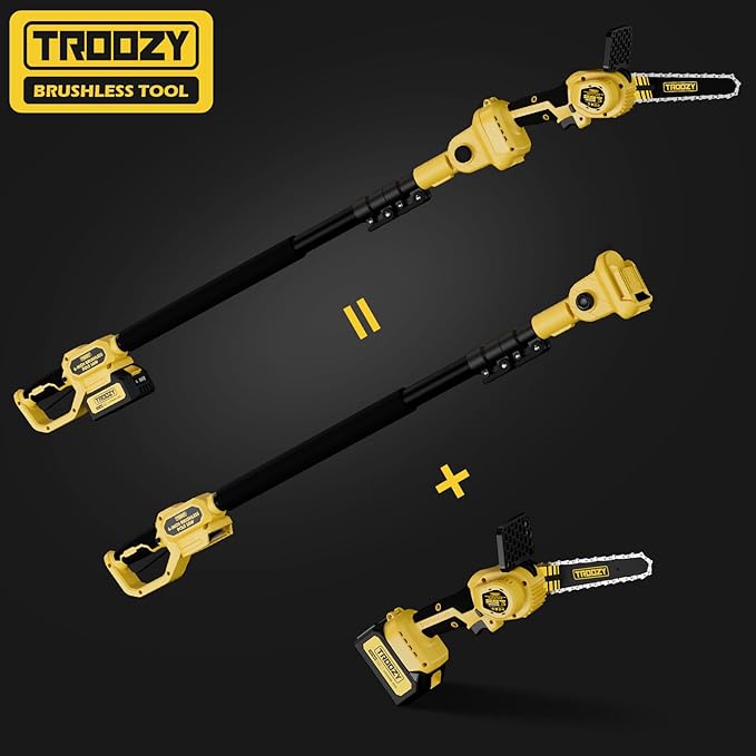 Cordless Pole Saw & Mini Chainsaw 2-IN-1, 21V 3Ah Battery Powered 6 Inch Brushless Electric Rotatable Pole Saw, 15-Foot Max Reach & Multi-Angle for Tree Branches Pruning, Wood Cutting