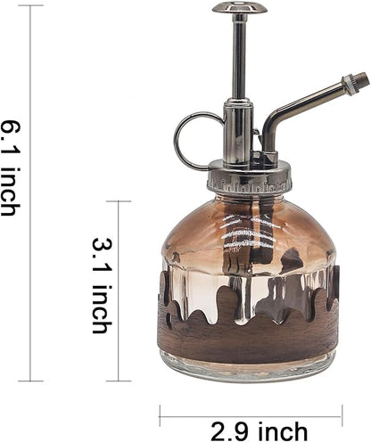 OFFIDIX Glass Plant Mister, 6.3 Inches Tall Vintage Style Spritzer Bronze Plastic Top Pump One Hand Watering Can Indoor Plant Spray Bottle for Garden, Plants, Cleaning (Morning Dew)