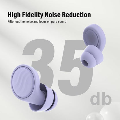 Ear Plugs for Sleeping Noise Cancelling - 35dB Reusable Ear plugs with 7 Eartips and Carry Case - Flexible Hearing Protection - Replaceable Single/Double Eartips for Sleep, Focus, Travel, Work, Purple