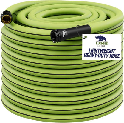Rugged Rhino Heavy Duty Flexible Light Weight Garden Hose, 25ft x 5/8in, 4 Layer Leakproof Outdoor Gardening Tools, Watering Supplies, Powerful Water Pressure for Lawn, Flowers, Green Black