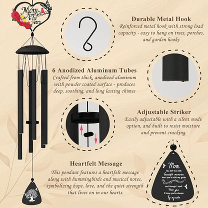Memorial Gifts for Loss of Mom, 36" Sympathy Wind Chimes for Loss of Mother, WindChimes in Memory of a Loved One, Remembrance/Condolence/Bereavement Gifts in Memory of Mom