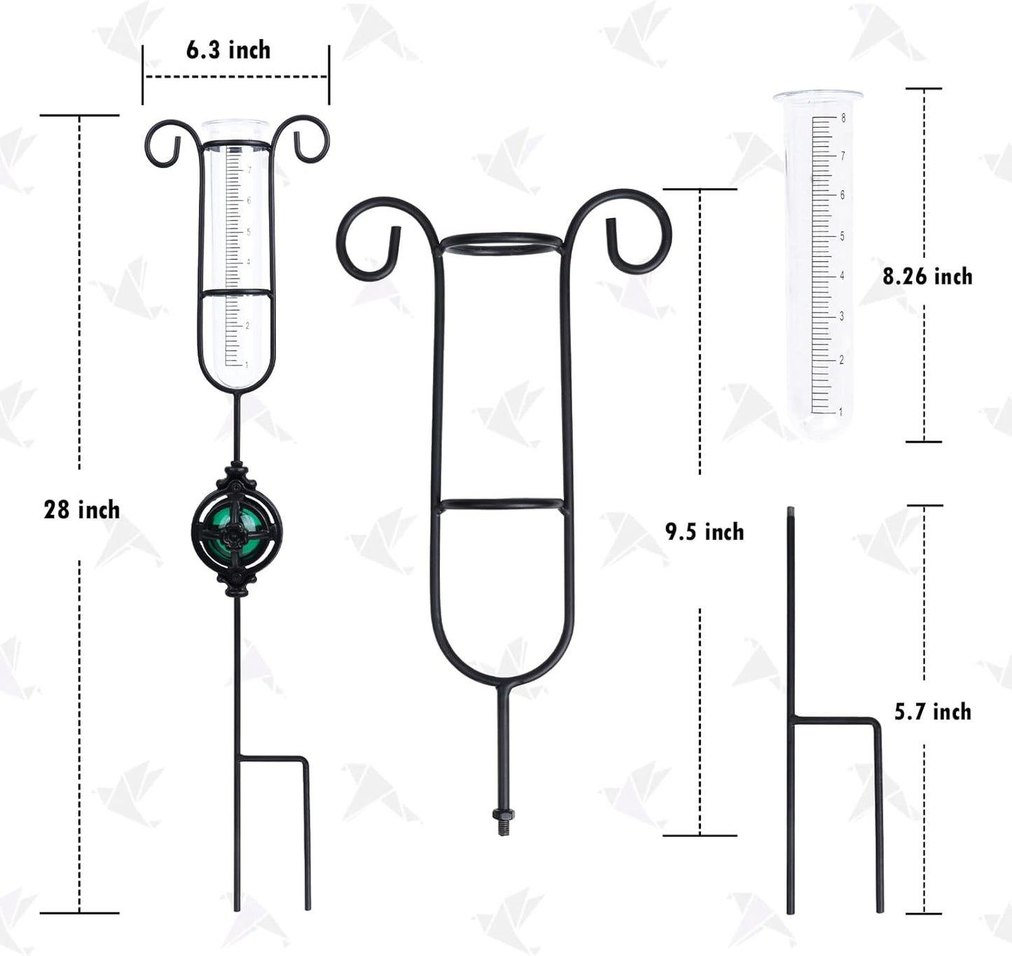 MUMTOP Rain Gauge Outdoor, Metal Gazing Ball Decorative with Stake for Lawn, Yard and Garden(Green)