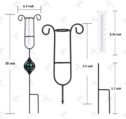 MUMTOP Rain Gauge Outdoor, Metal Gazing Ball Decorative with Stake for Lawn, Yard and Garden(Green)