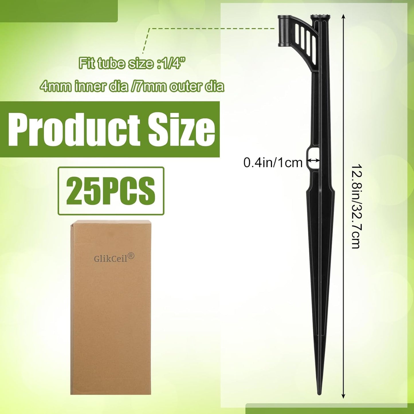 25 Pcs 12.8" Irrigation Drip Support Stakes 1/4 Inch Tubing Hose Holder Adjustable Riser Drip Lines Ground Stakes for Micro Sprinkler Gardens Irrigation Supplies