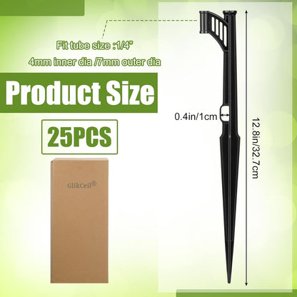 25 Pcs 12.8" Irrigation Drip Support Stakes 1/4 Inch Tubing Hose Holder Adjustable Riser Drip Lines Ground Stakes for Micro Sprinkler Gardens Irrigation Supplies