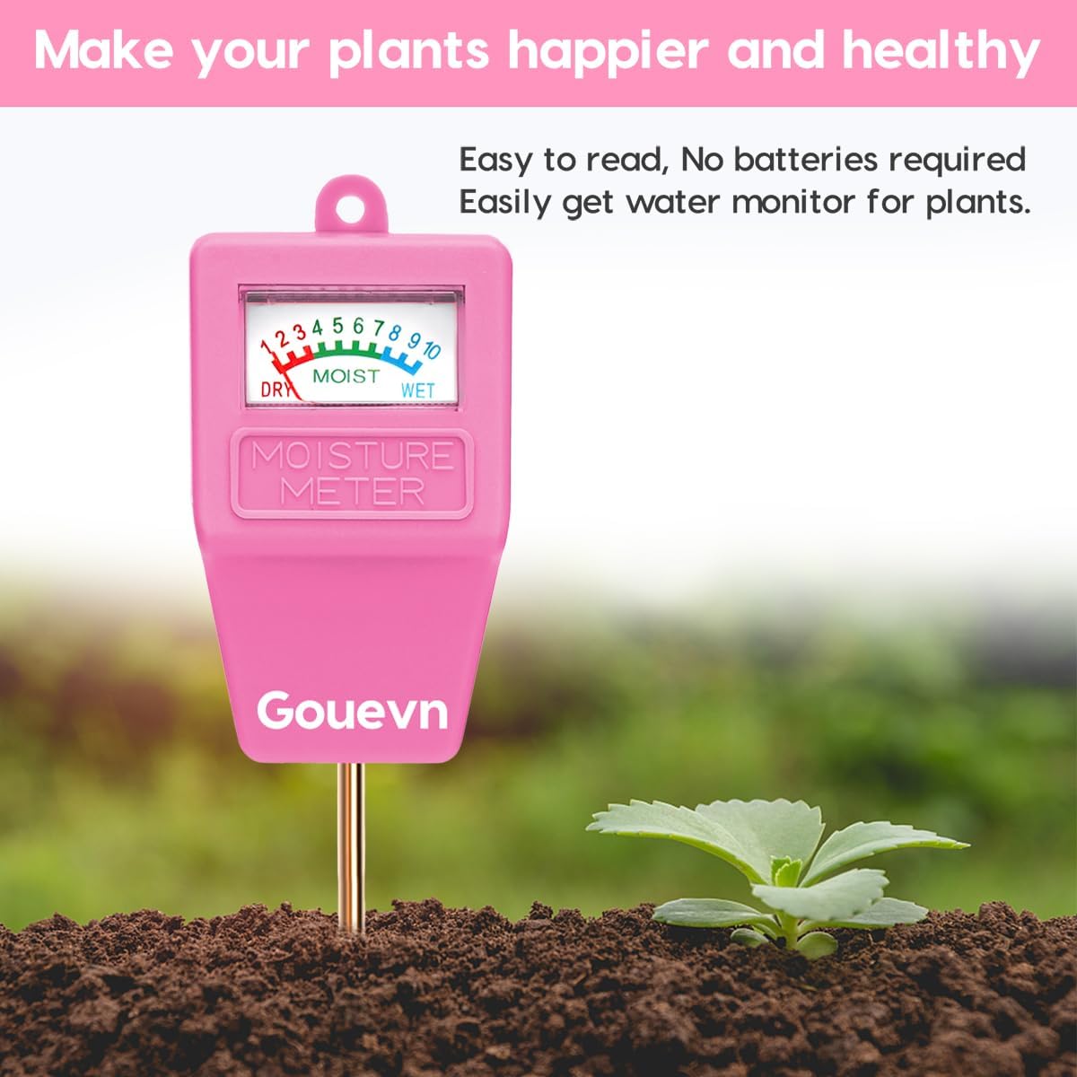 Soil Moisture Meter, Soil Tester Plant Moisture Meter for House Plants, Plant Water Meter Hydrometer Plant Sensor for Indoor Plant Care, No Battery Needed (Pink)