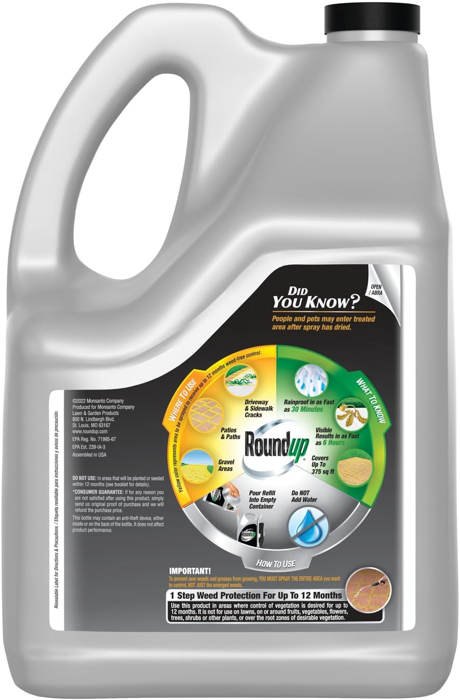 Roundup Dual Action 365 Weed & Grass Killer Plus 12 Month Preventer Refill, Kills & Prevents for up to 1 Year, 1.25 gal.