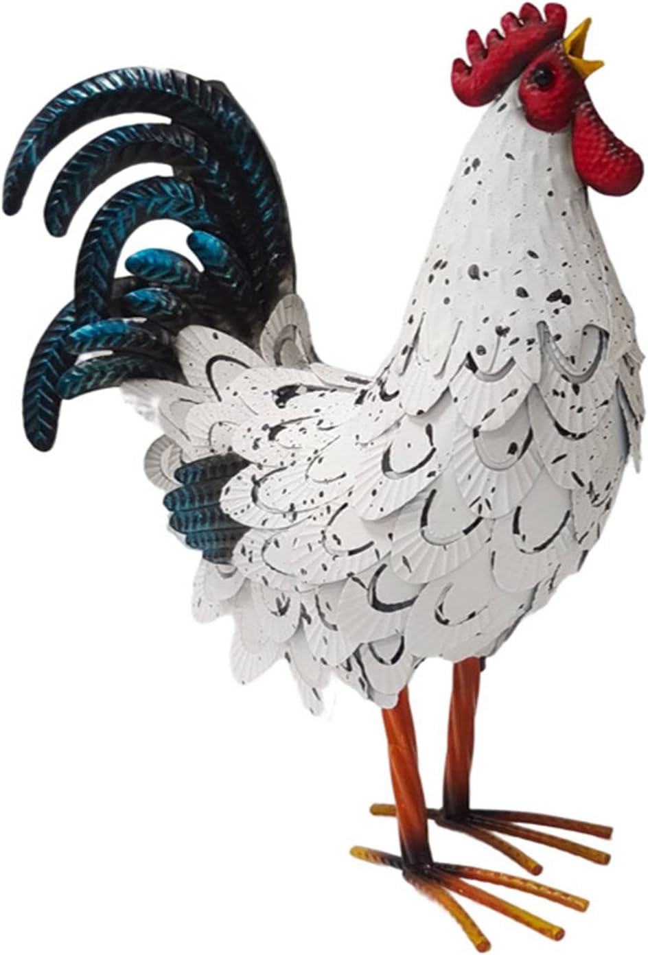 Metal Rooster Decor， Chicken Animal Yard Art Lawn Ornament Figurines Artwork for Outdoor, Patio,Backyard and Home Kitchen Decoration (White)