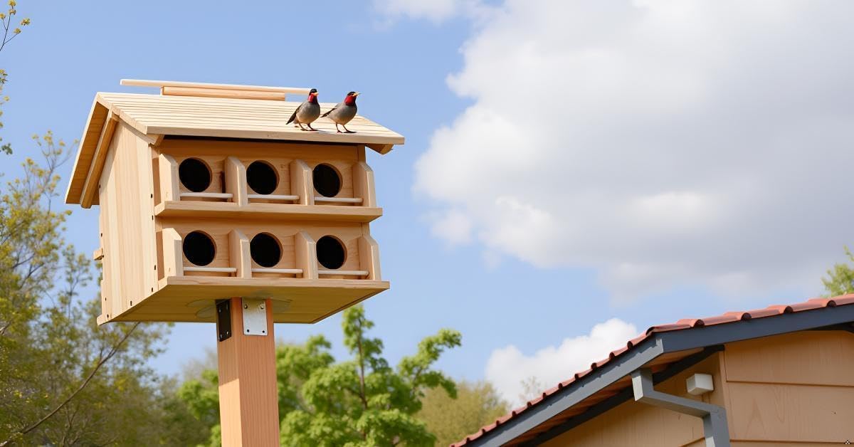 Martin Birdhouse for Outside with 12 Rooms for Outside,Solid Cedar Wood Bird House for Garden, Pole Mountable Birdhouse, Metal Braket Included, Assembling Needed