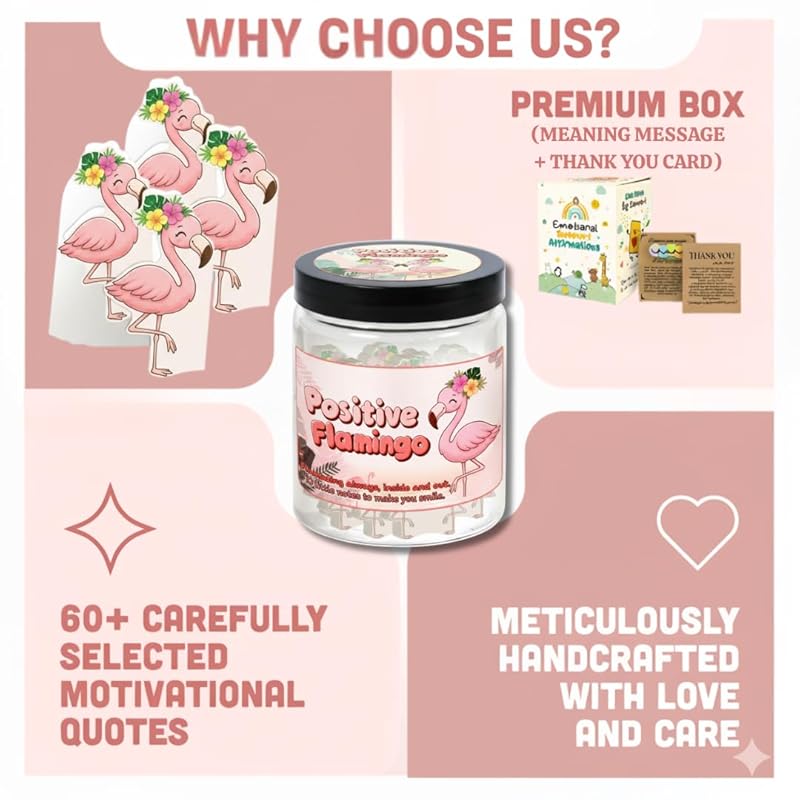 Positive Flamingo Jar With 60 Daily Affirmation Cards, Emotional Support Flamingo, Flamingo Themed Gifts For Women, Flamingo Lover Gifts, Get Well Gifts, Best Friend Gifts, Mental Health Gifts