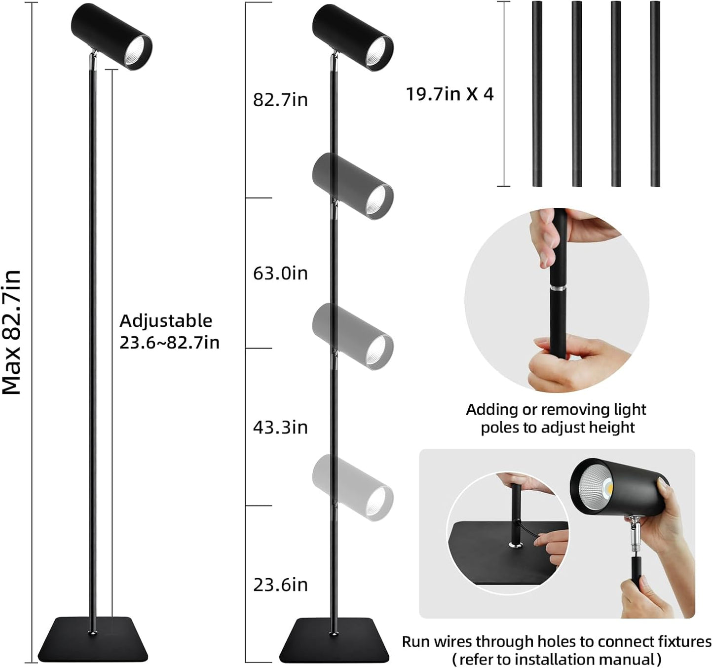 30W Full Spectrum Grow Light, 5000LM High-CRI COB LED Floor Lamp with 6/8/12H Timer, Adjustable Height (28"-83") & Angle, Grow Lights for Indoor Plants, Succulents & Flowers (daylight 6000K)
