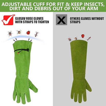 Gardening Gloves for Women, Garden Gloves for Thorn Proof, Professional Rose Pruning Gloves, Long Leather Garden Gloves (Medium, Forest Green)
