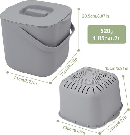 Stylish Kitchen Compost Bin- 1.85 Gal/ 7L Countertop Compost Bin with Lid, Inner Sieve for Separating Liquid from Food, Easy to Clean (Grey, 1.85GAL)