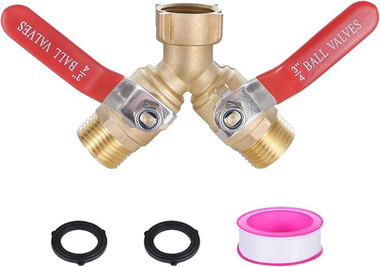 Garden Hose Splitter Full Flow, Brass Hose Splitter 2 Way Heavy Duty, Garden Hose Y Valve Hose Splitter with Shut off Valve, Outdoor Faucet Splitter Hose Connector, 3/4" GHT Threads